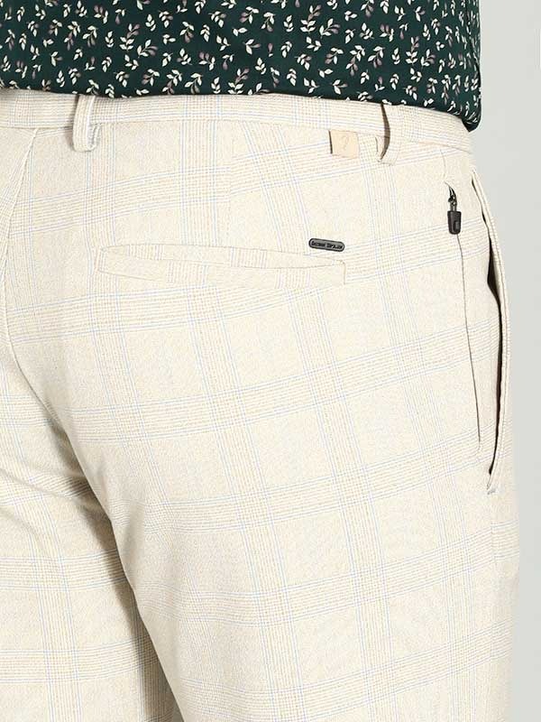 Indian Terrain Men's Slim Fit Checkered Beige Trousers